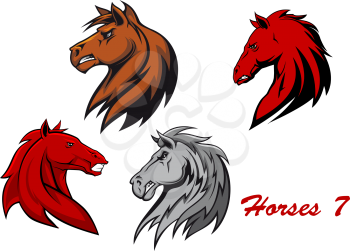 Horse stallions cartoon characters for equestrian sports and mascot or tattoo design