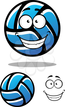 Cartoon blue volleyball ball character with smiling face for sports design