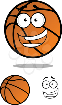 Close up cartooned basketball ball character with smiling face isolated on white background