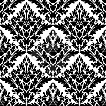 Beautiful floral seamless damask pattern with decorative black flowers