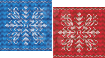 Red and blue stitch patterns with snowflakes and borders for seasonal and dress design