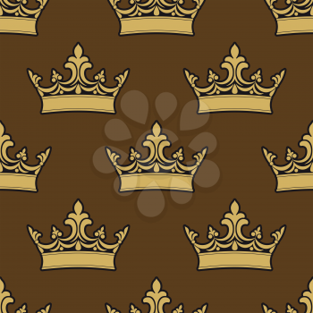 Golden crowns seamless pattern for medieval, royal, casino or heraldic design