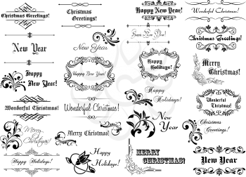 Calligraphic Christmas  or New Year frames and borders with greetings for holiday design