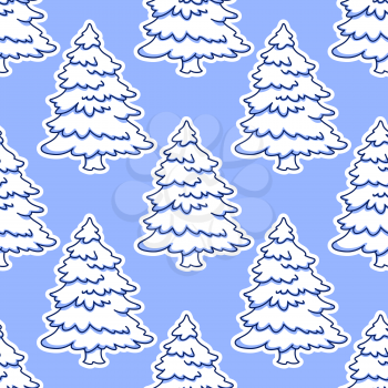 Seamless pattern of snowy pine trees on blue background for Christmas and New Year background design