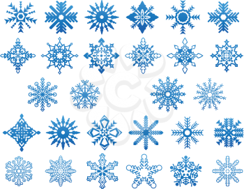 Blue winter ornate snowflakes on white background for Christmas and New Year holidays decorations design
