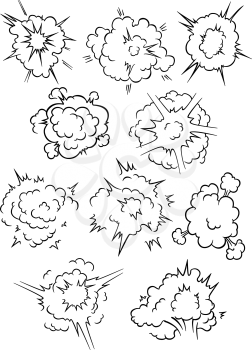 Set of cartoon comic book explosion and blast clouds elements