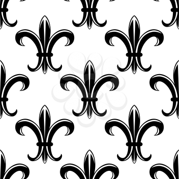 Classic victorian black and white seamless tracery pattern with repeated silhouette of gothic royal lily flower suitable for tapestry and upholstery design