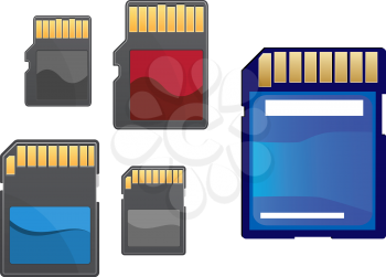 Multimedia and memory cards set isolated on white background for technology and data storage concept