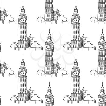 English Big Ben tower seamless pattern for tourism and travel design