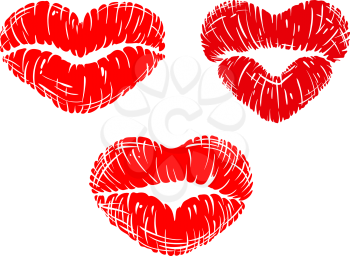 Red lip prints with heart shapes for love or Valentine concept design
