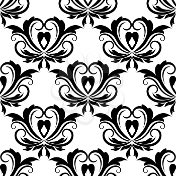 Retro seamless pattern with flourishes and floral motifs