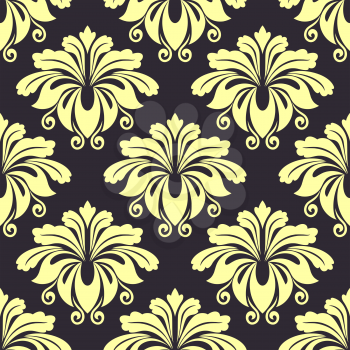Decorative floral seamless pattern with yellow flowers on dark background