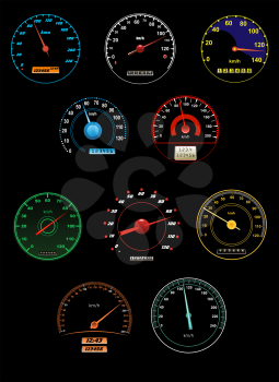 Speedometers and speed dials set for racing or transportation design
