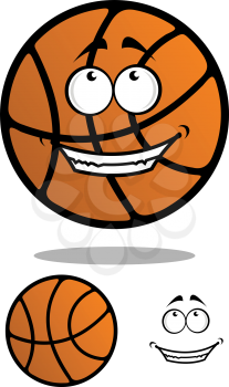 Cheerful cartoon basketball ball character with smiling face and second variant with separated elements