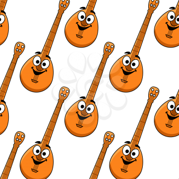 Seamless background with cartoon wooden banjo mandolin characters for music lesson design