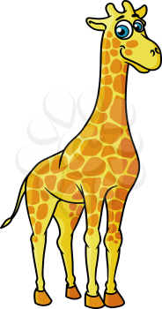 Cartoon smiling giraffe character with brown spots isolated on white background for comics design