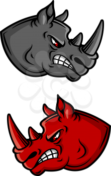 Cartoon red and gray rhino characters with aggressive expression for sport mascot or tattoo