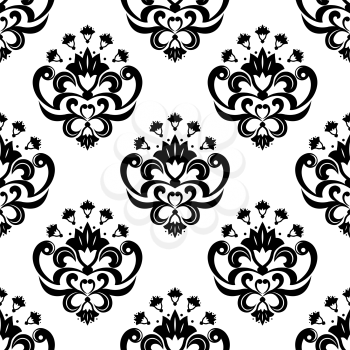 Decorative seamless pattern with black floral elements for wallpaper or fabric design