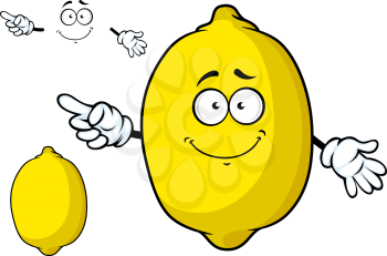 Fresh and ripe cartoon lemon fruit with happy smile and long hands isolated on white background