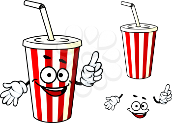 Cartoon red and white stripe soda or juice  cup with happy face and hands