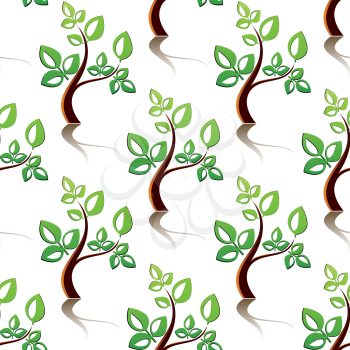 Seamless pattern of little trees with green leaves in cartoon style