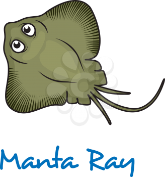 Cartoon manta ray viewed from above with large eyes and text Manta Ray below