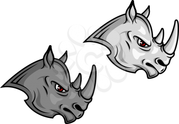 Cartoon rhino mascots in profile in greyscale color variants for sport team mascot or tattoo design
