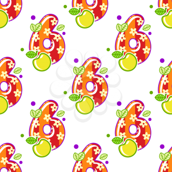Cartoon colorful number six seamless pattern for children holidays design
