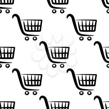 Shopping carts seamless pattern with outline baskets on white background