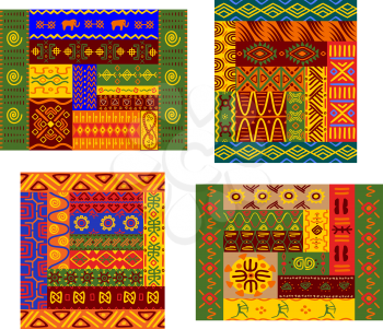 Ethnic african pattern with colorful primitive geometric plant and animal ornament suitable for fabric print or tapestry design