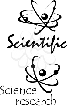 Black abstract Scientific and Science research icons with molecular atom models suitable for education design