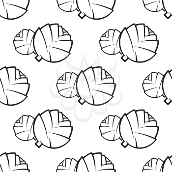 Seamless abstract cabbage vegetable pattern in black and white outline sketch style for food pack or vegetarian background design
