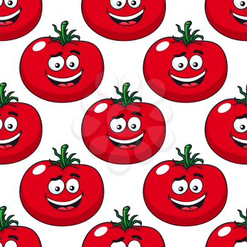 Red ripe tomato seamless pattern in cartoon style with repeated motif of pulpy vegetables on white background for food pack or textile design