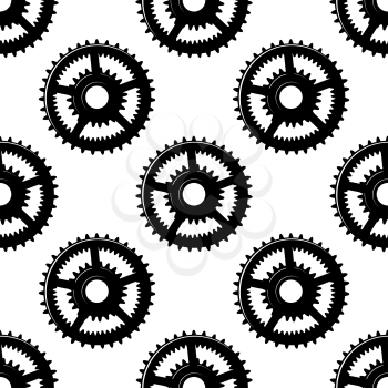Abstract black and white seamless pattern with gear wheels suitable for mechanical or machinery background design