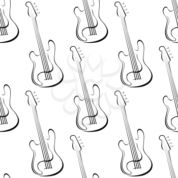 Seamless music instruments pattern with outline sketch electric guitars repeated motif for textile or page fill design