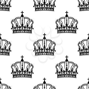 Heraldic seamless pattern with black royal crowns on white background