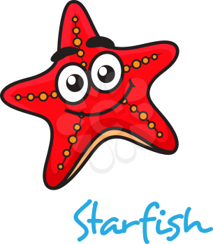 Close up cartooned red star fish with happy face  on white background