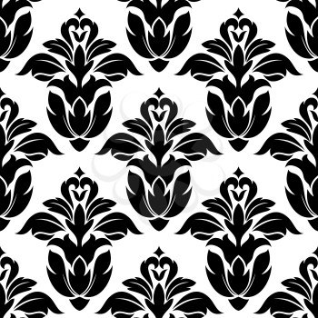 Classic floral seamless pattern with black flowers in damask style for background design