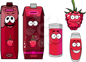 Pink raspberry drinks and berry in cartoon style isolated on white