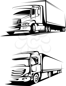 Container trucks in silhouette style for transportation and cargo industry design
