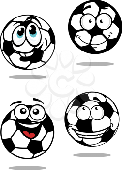Cartoon soccer balls characters with happy face on white background for sports and mascot design