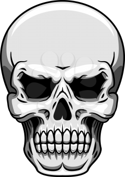 Gray human skull on white background for halloween, heraldic or tattoo design