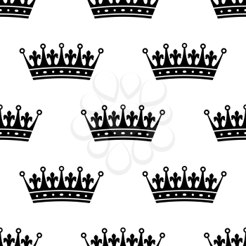 Royal heraldic seamless pattern with king or queen black crowns on white background