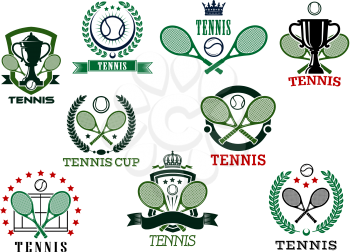 Tennis sports emblems and icons, for trophy cup, tournament or match design