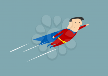 Flying businessman hero with outstretched arm for success concept