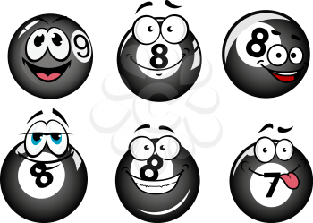 Funny smiling pool and billiard balls characters set for mascot or sports design