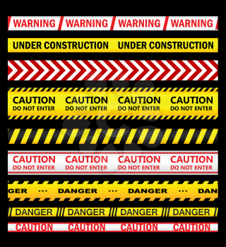 Warning, security and caution ribbons and tapes set for safety, crime or forbidden design