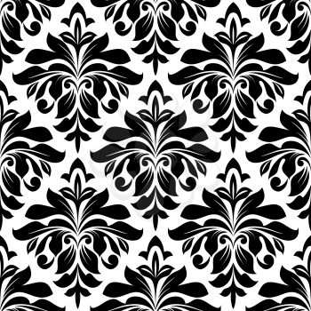 Black floral damask seamless pattern with arabesque elements for interior design