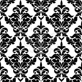 Decorative damask floral seamless pattern with curly black flowers for wallpaper and background design