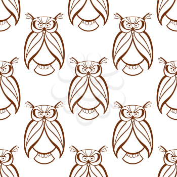 Seamless background pattern with brown owls in square format for print and textile design